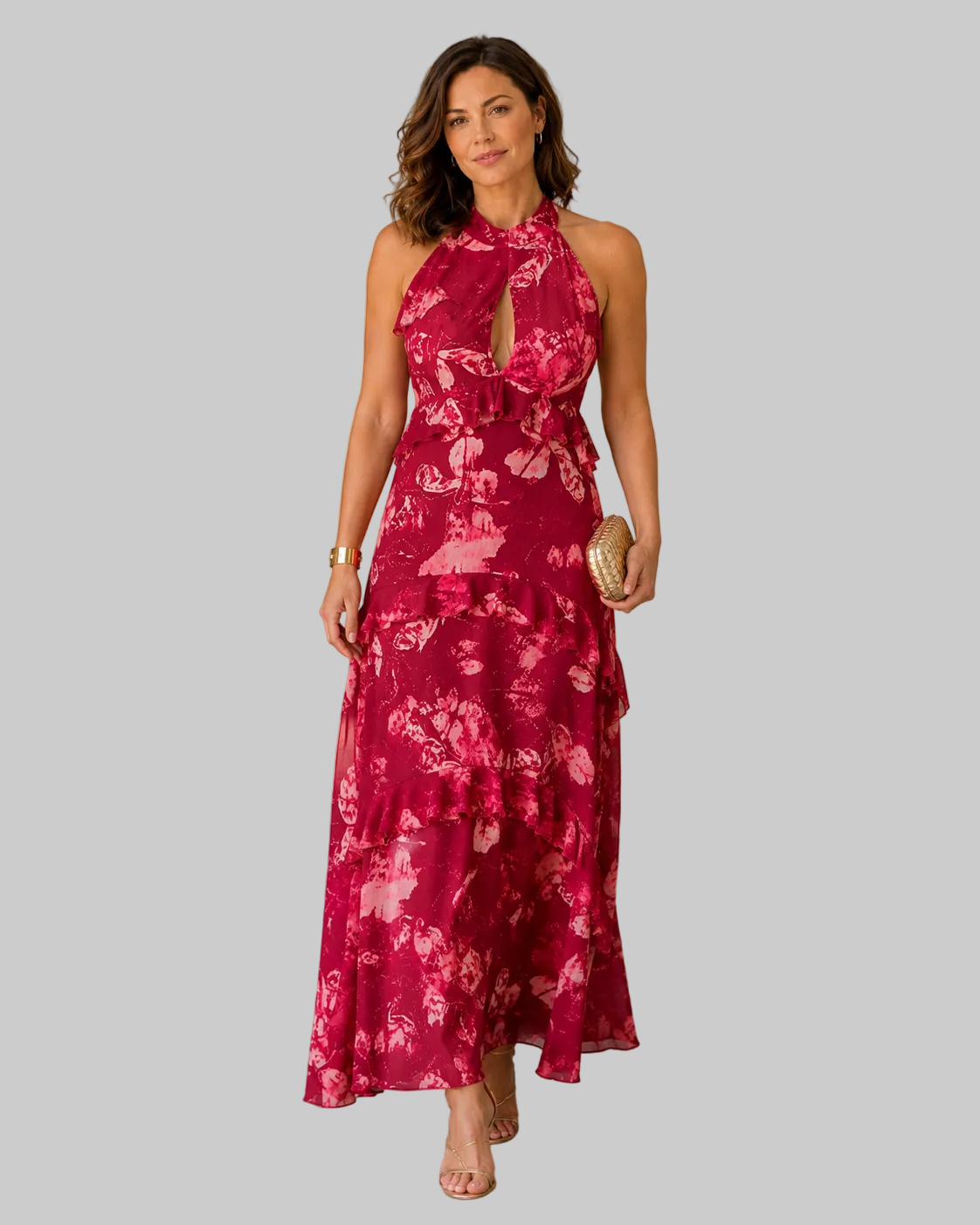 Verity Multicolour Pleated Ruffle Maxi Dress