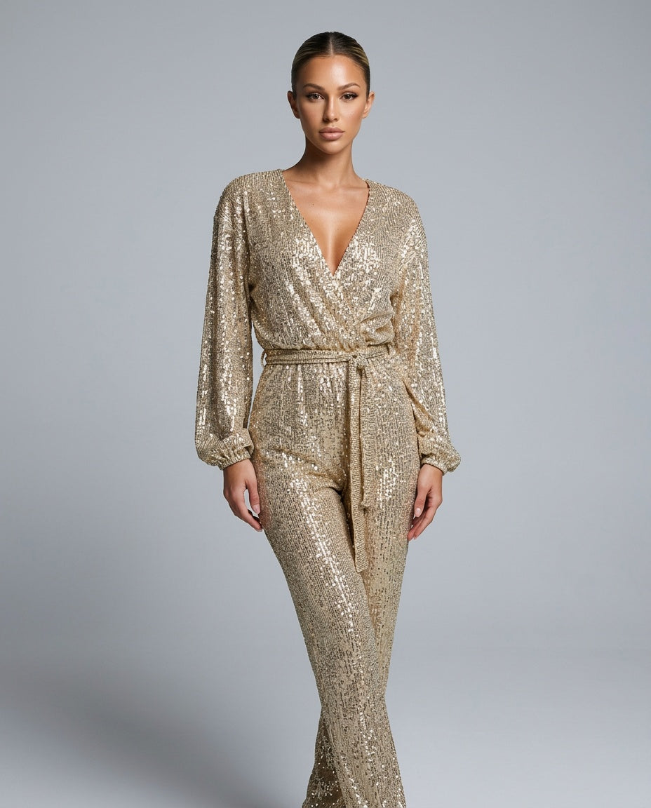 Aubrey Long-Sleeve Sequin Wide-Leg Jumpsuit – product image 4