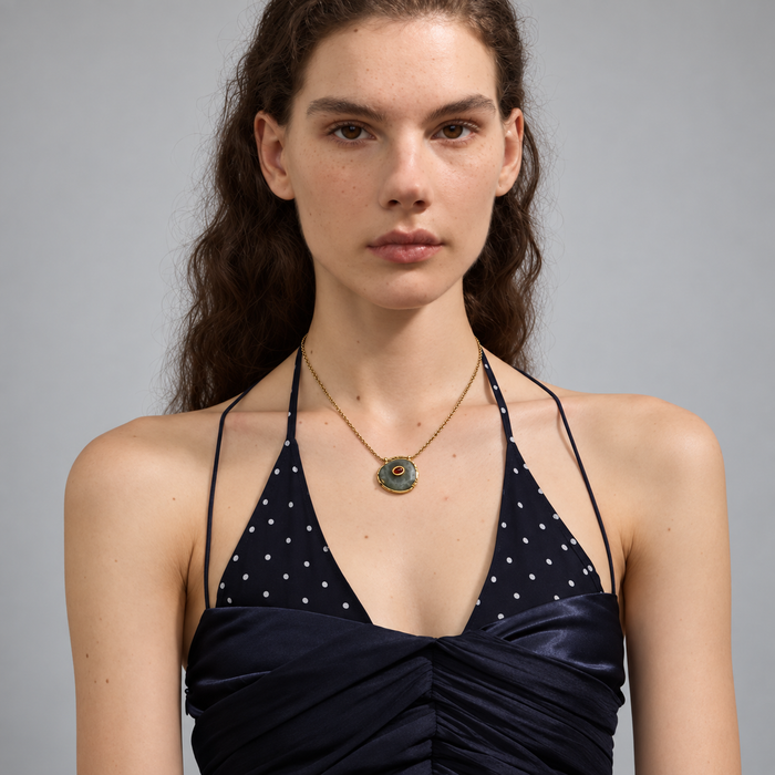 Gaelle Natural Agate Oval Pendant Necklace
