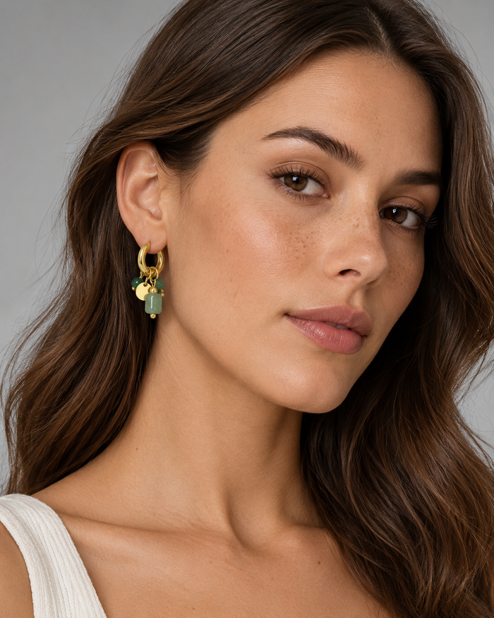 Lilia Natural-Stone Charm Hoop Earrings