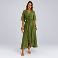 Lucienne Flutter-Sleeve Wrap Maxi Dress