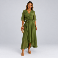 Lucienne Flutter-Sleeve Wrap Maxi Dress