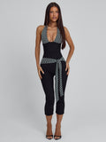 Pavelle Striped Halter Capri Jumpsuit - Black