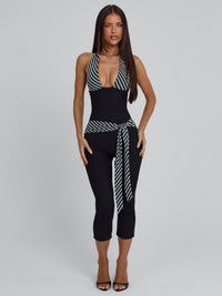 Pavelle Striped Halter Capri Jumpsuit - Black - product image 1