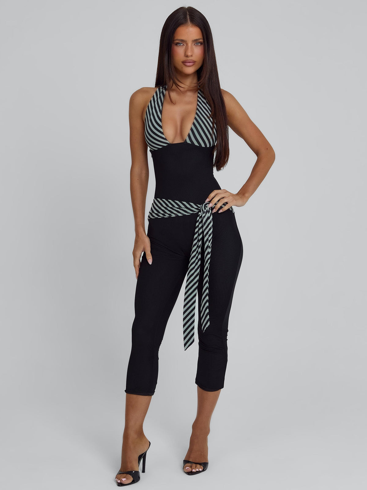 Pavelle Striped Halter Capri Jumpsuit - Black - product image 4