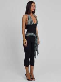 Pavelle Striped Halter Capri Jumpsuit - Black - product image 5