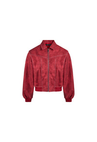 Noravie Oversized Zip-Front Bomber Jacket - Red - view 7