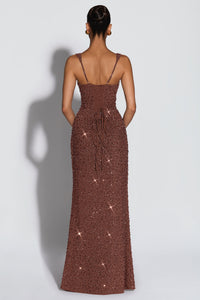 Sabine Sequin Tie-Up Square-Neck Maxi Dress