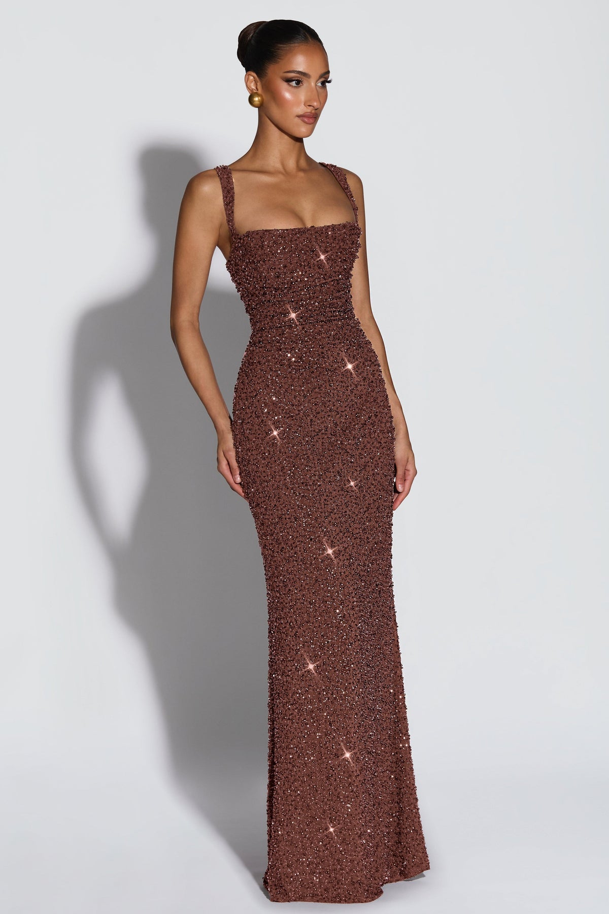 Sabine Sequin Tie-Up Square-Neck Maxi Dress