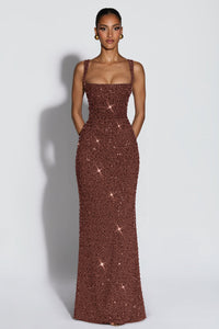 Sabine Sequin Tie-Up Square-Neck Maxi Dress