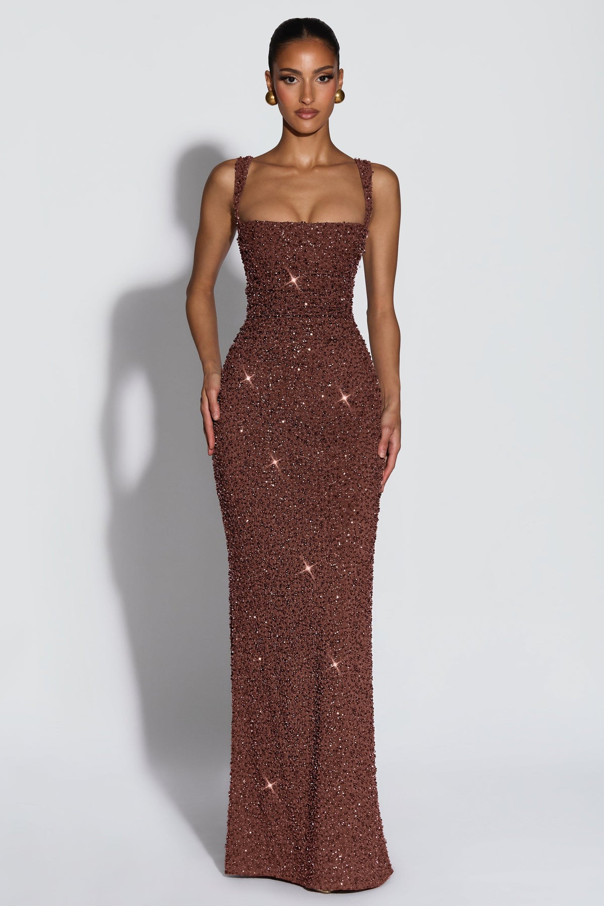 Sabine Sequin Tie-Up Square-Neck Maxi Dress