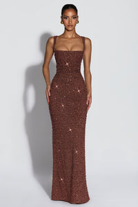 Sabine Sequin Tie-Up Square-Neck Maxi Dress