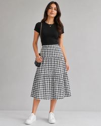 Wren Checkered Tiered Midi Skirt - product image 1