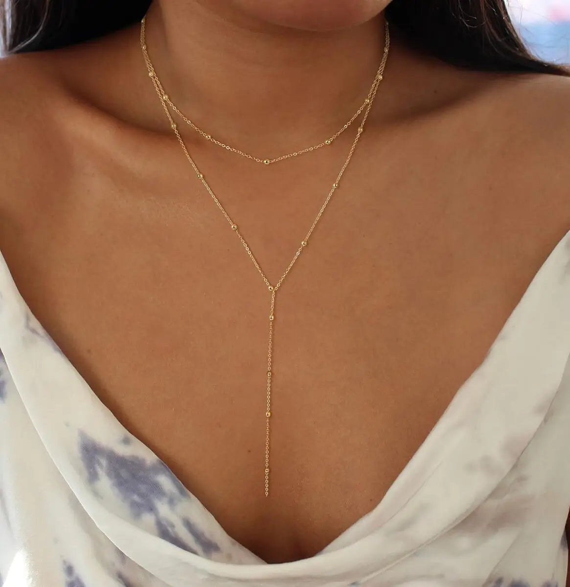 Flora Y-Shape Lariat Necklace - Belle / Gold