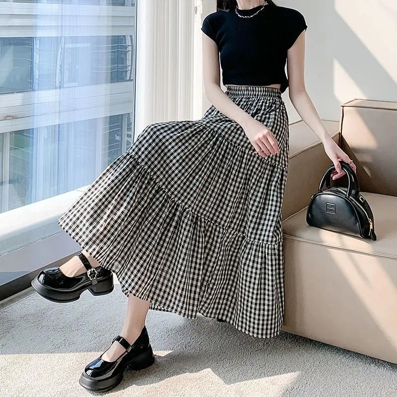 Wren Checkered Tiered Midi Skirt - product image 2