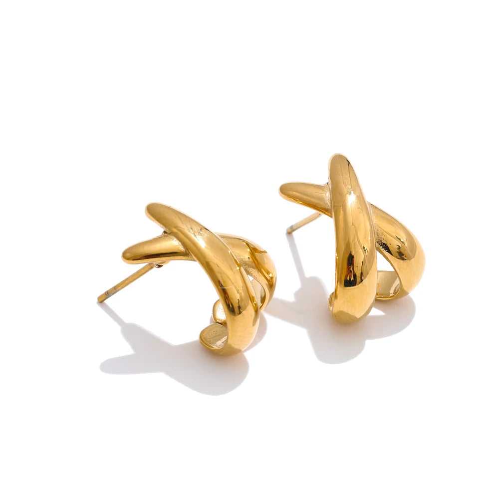 Fern X-Shape 18K PVD Stud Earrings