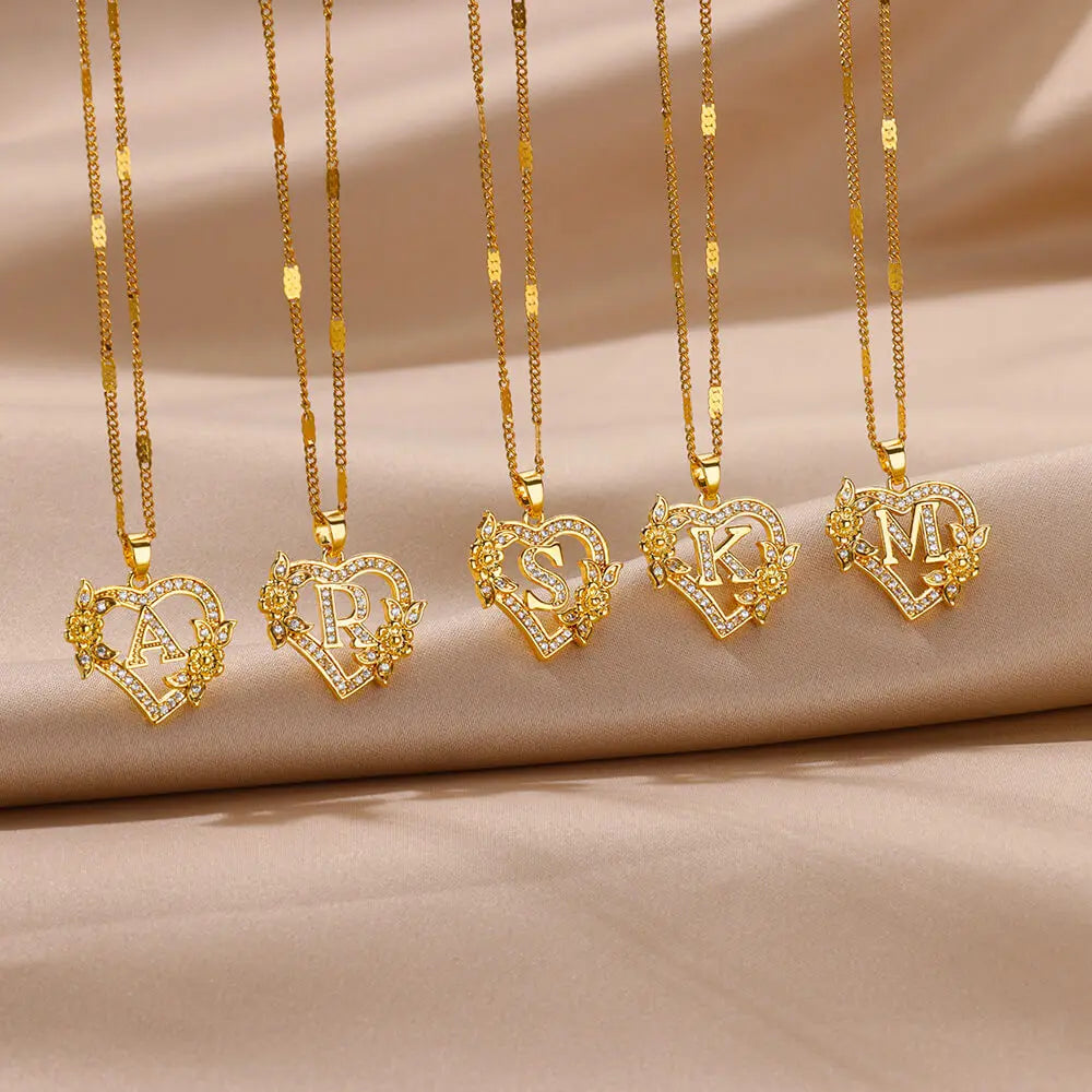 Callista Heart Initial Zircon Necklace - B