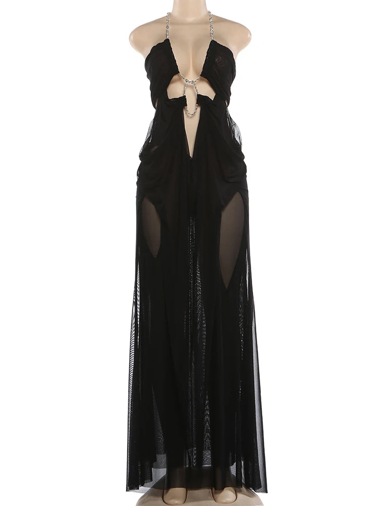 Nibber Chain-Halter Sheer Evening Gown - product image 6