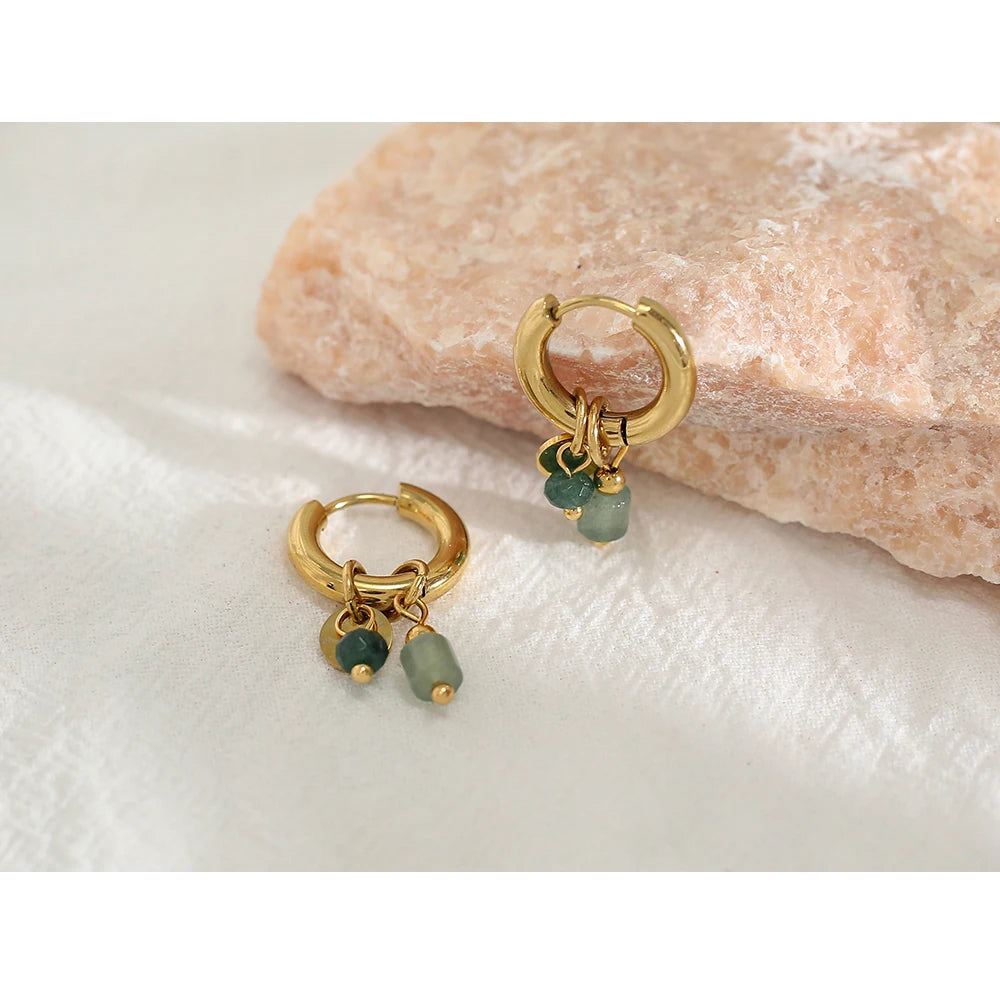 Lilia Natural-Stone Charm Hoop Earrings - Charm Elara