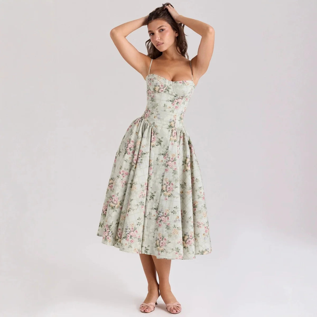 Elodie Corset Midi Dress — Floral