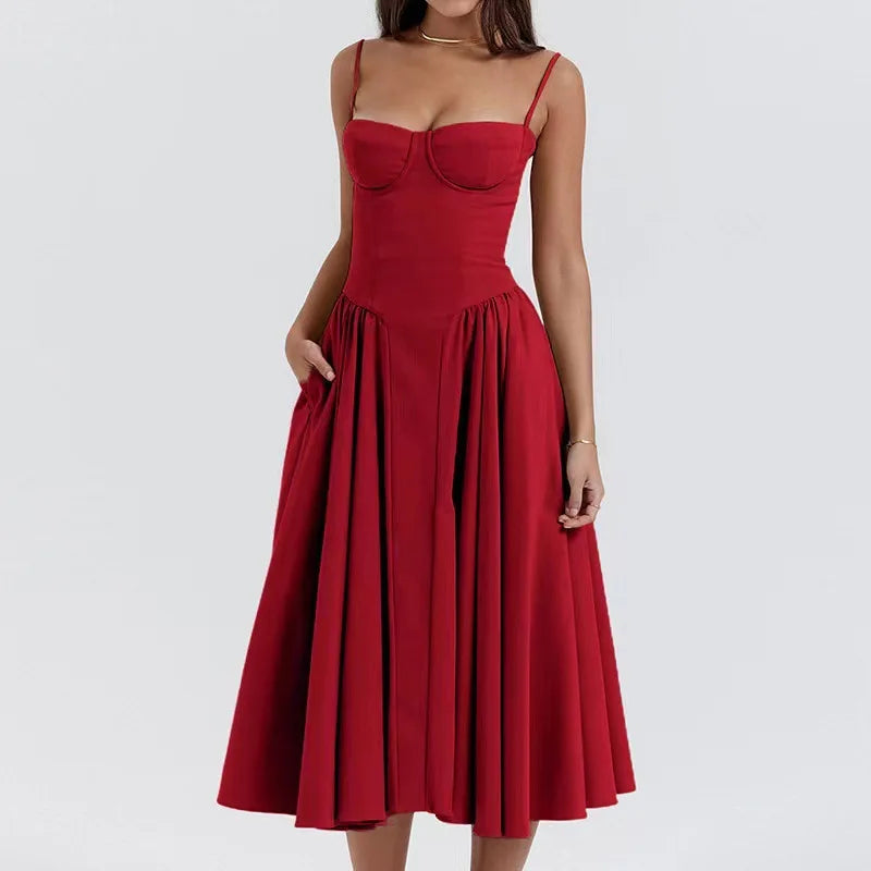 Elodie Corset Midi Dress — Wine Red
