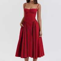 Elodie Corset Midi Dress — Wine Red
