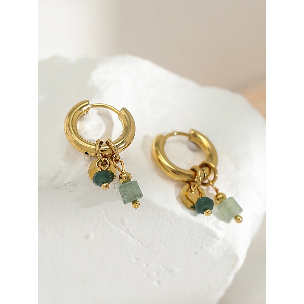Lilia Natural-Stone Charm Hoop Earrings - Charm Celeste