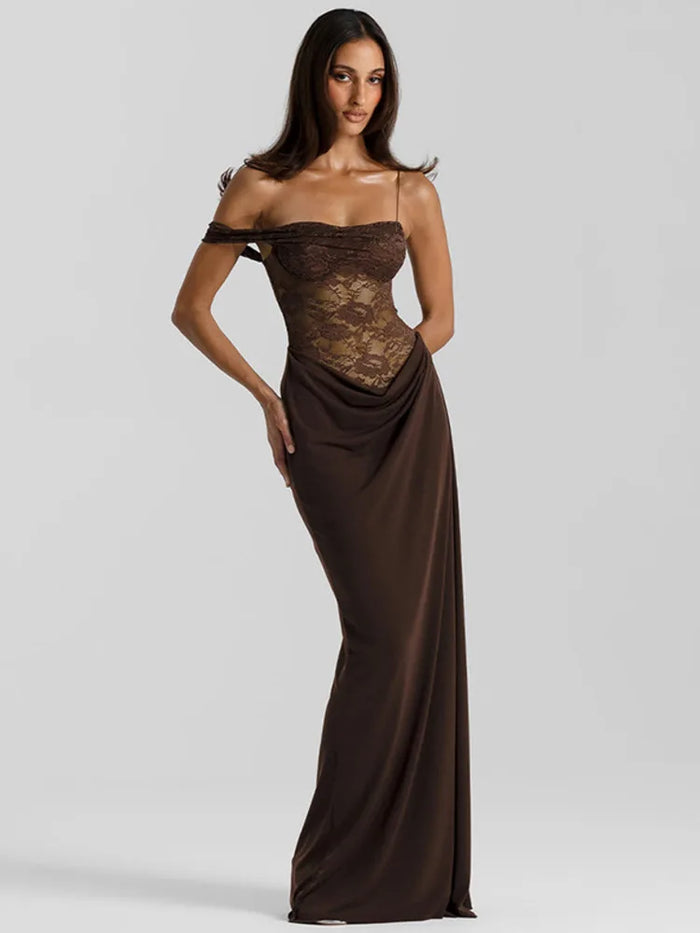 Mozision One-Shoulder Sheer Lace Maxi Dress - product image 1