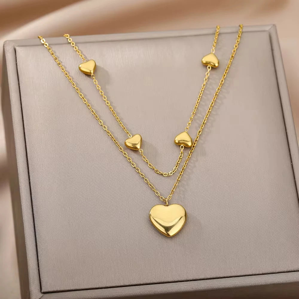 Katerina Layered Heart Charm Necklace - Heart Dahlia