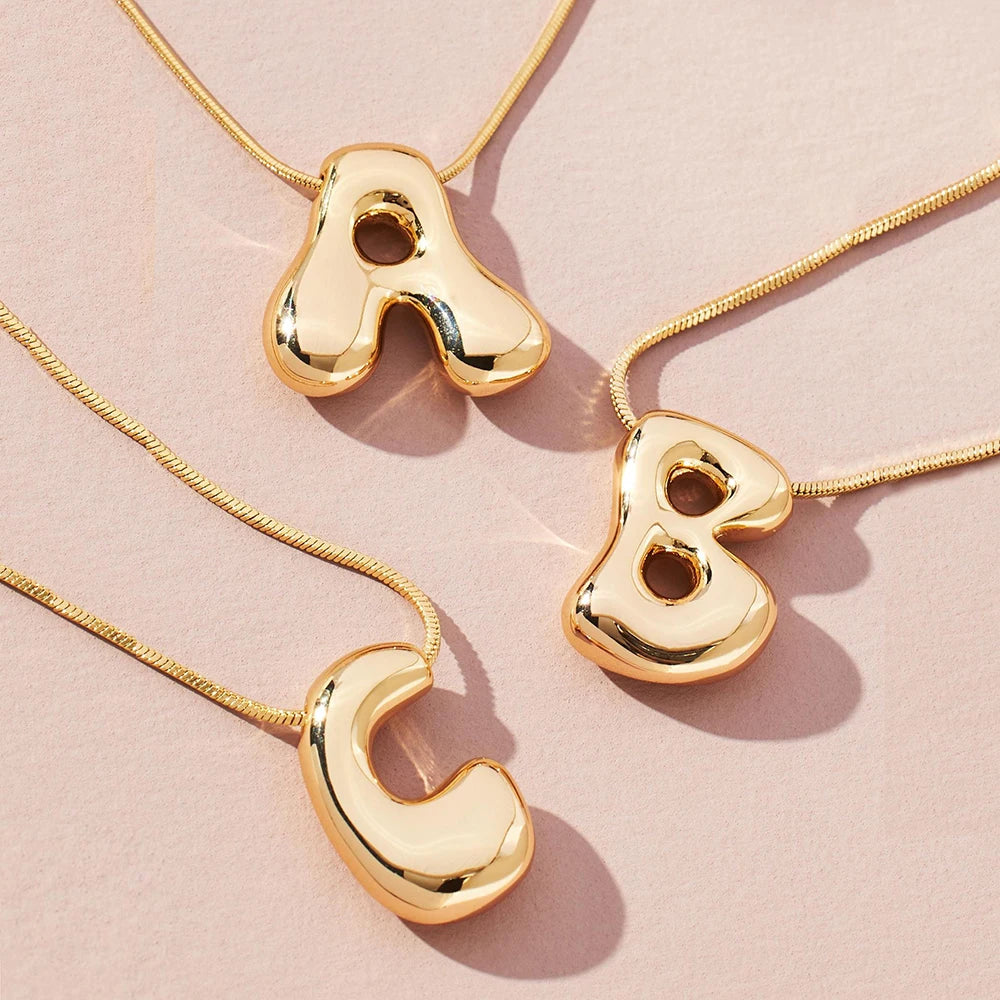 Freja Bubble-Letter Initial Necklace - Gold / A