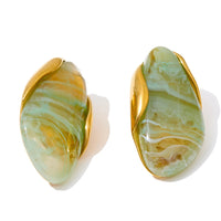 Iona Resin Geometric Stud Earrings - Olive Green