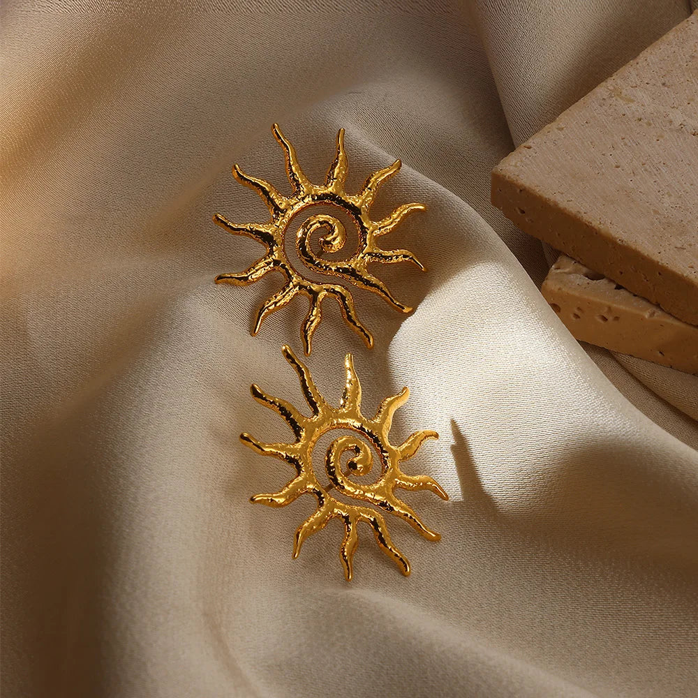 Marigold Sunburst Geometric Stud Earrings - Sunburst Lyra / Gold