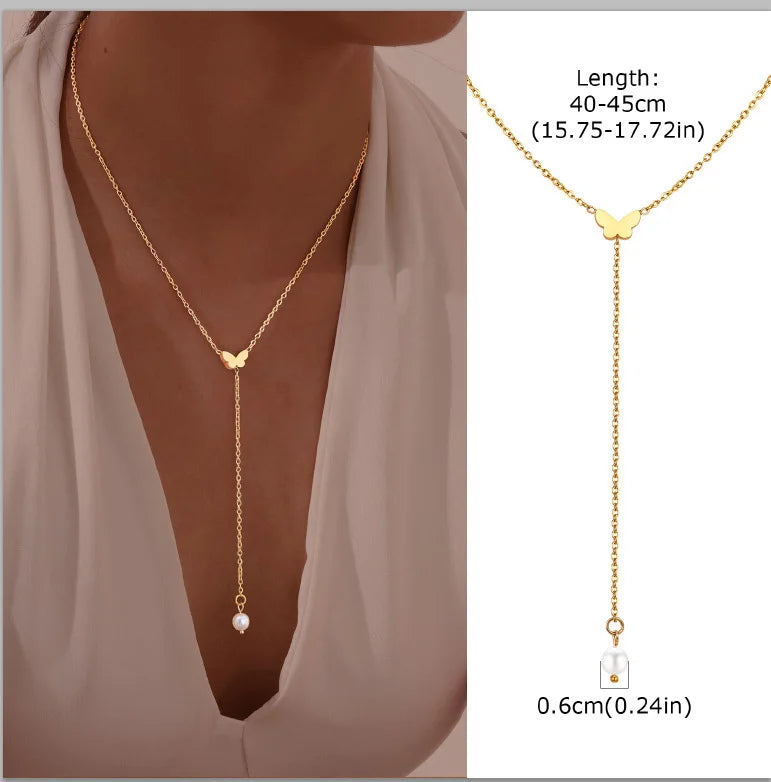 Flora Y-Shape Lariat Necklace - Luna / Gold