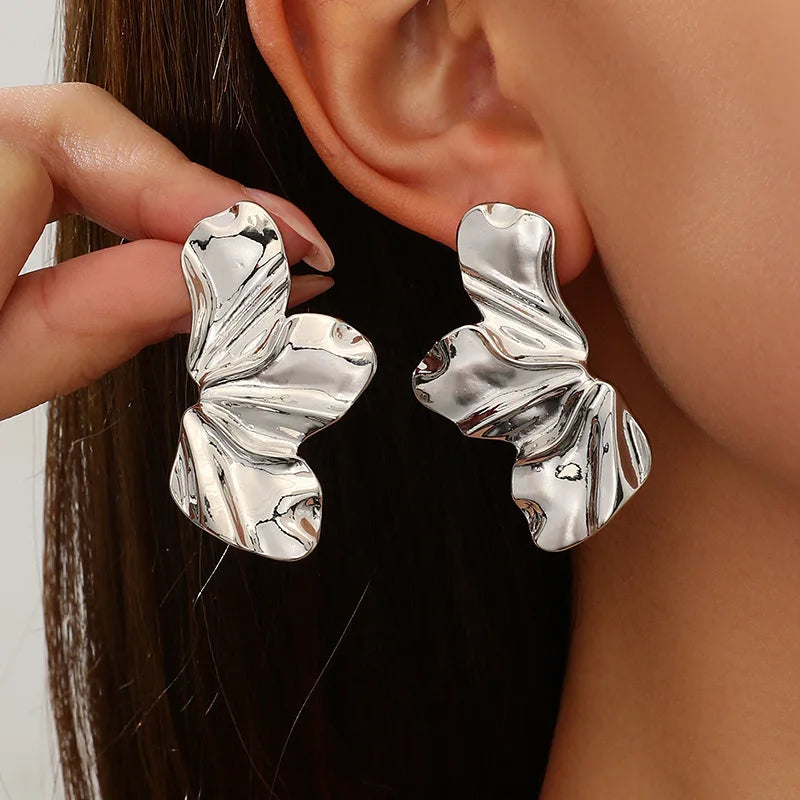 Zella Half-Flower Petal Stud Earrings - Gold