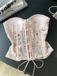 SINGREINY Floral-Embroidered Lace-Up Corset Top - product image 4