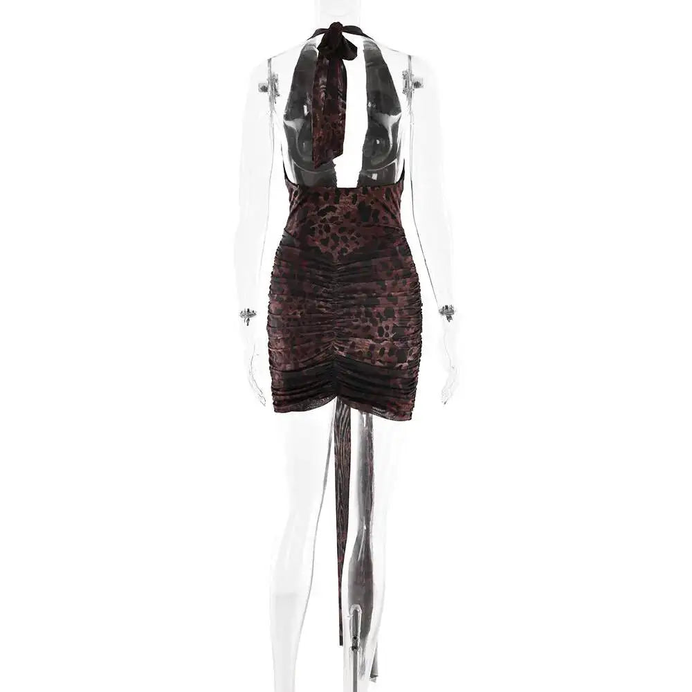 Avrilyaan Leopard-Print Halter Pleated Mini Dress - product image 6