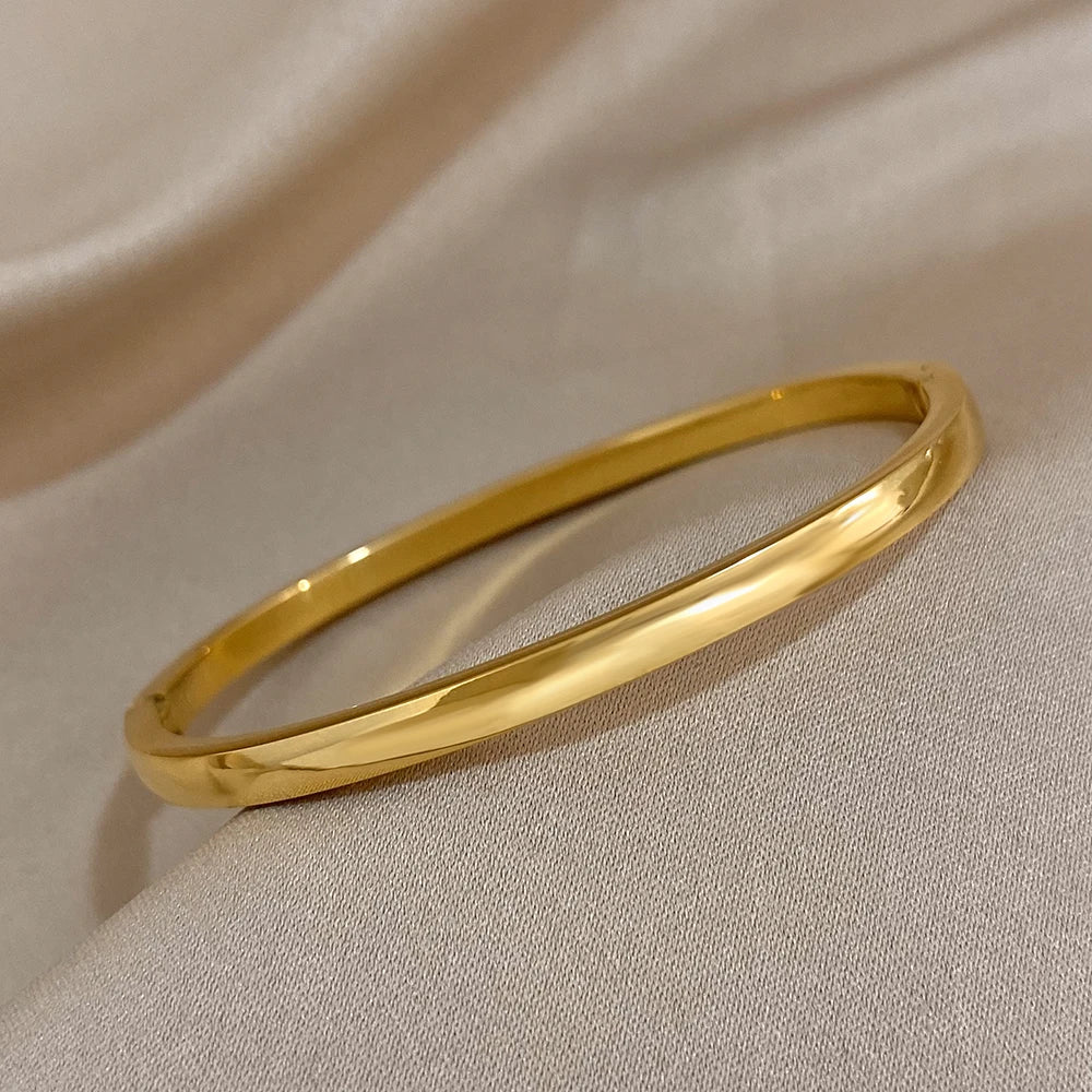 Brea Smooth Stainless Steel Bangle Bracelet - Gold