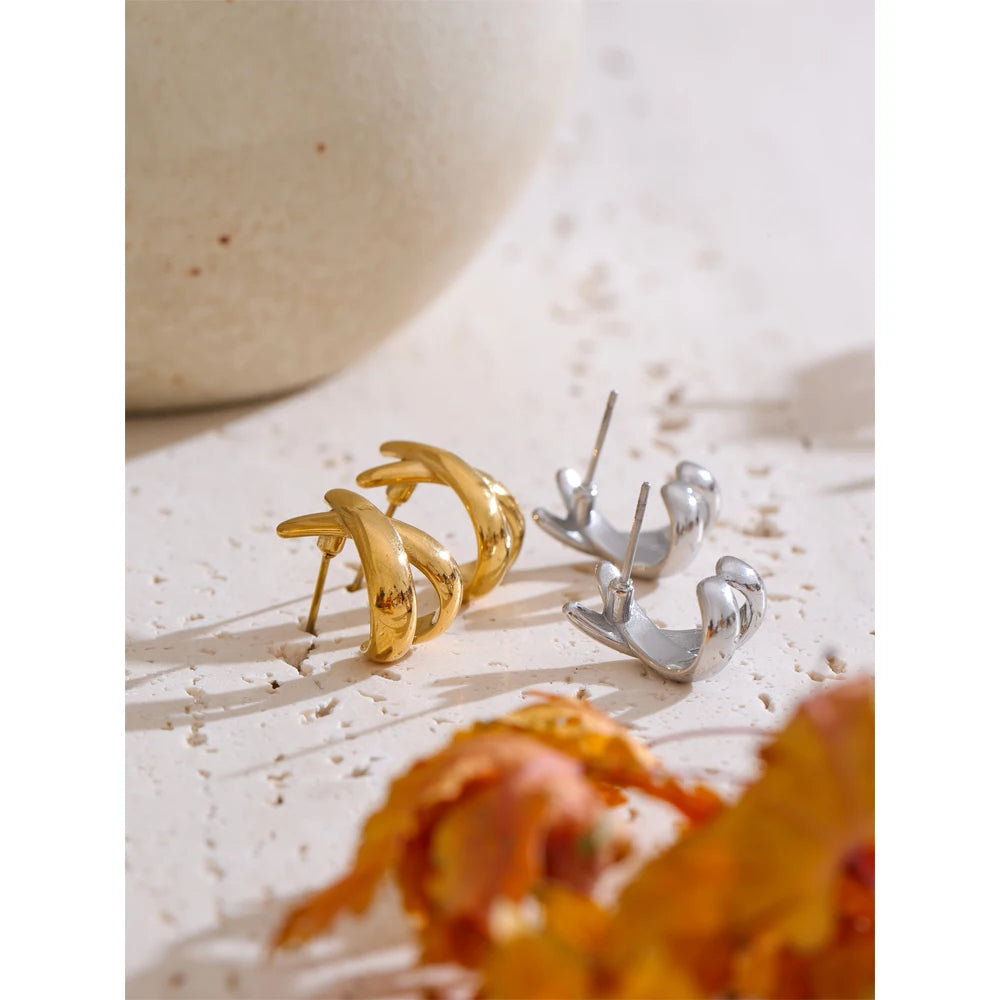 Fern X-Shape 18K PVD Stud Earrings