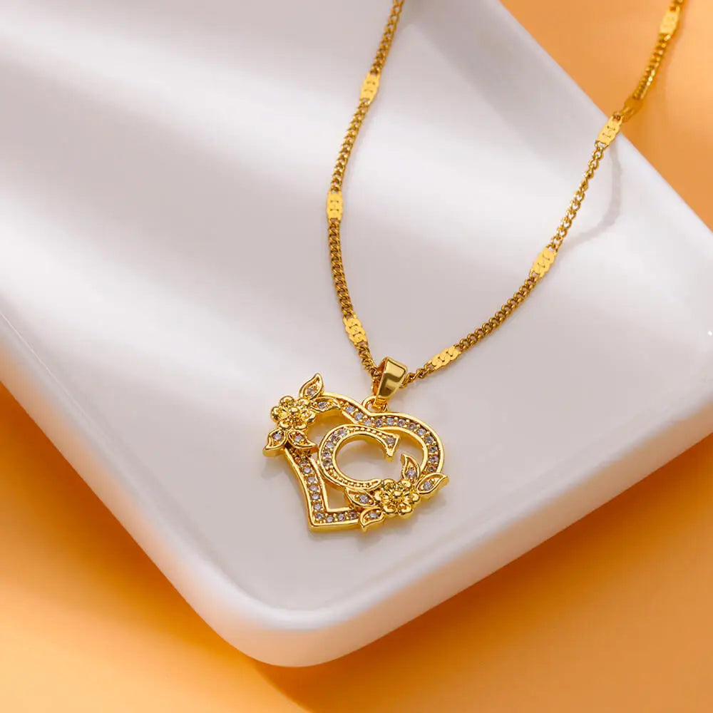 Callista Heart Initial Zircon Necklace - C