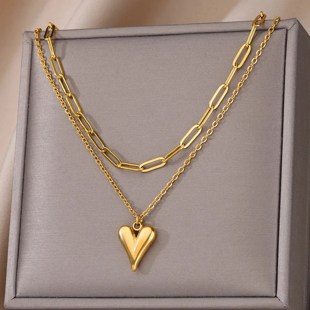 Katerina Layered Heart Charm Necklace - Heart Aurora