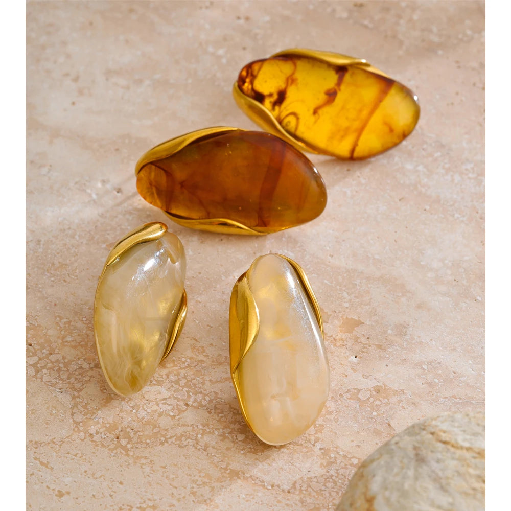 Iona Resin Geometric Stud Earrings - Wood