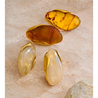 Iona Resin Geometric Stud Earrings - Wood