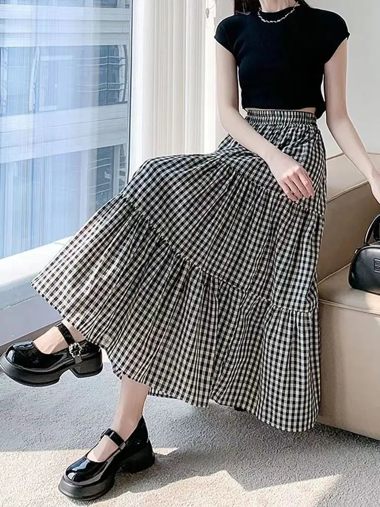 Wren Checkered Tiered Midi Skirt - product image 4