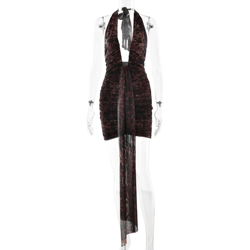 Avrilyaan Leopard-Print Halter Pleated Mini Dress - product image 5