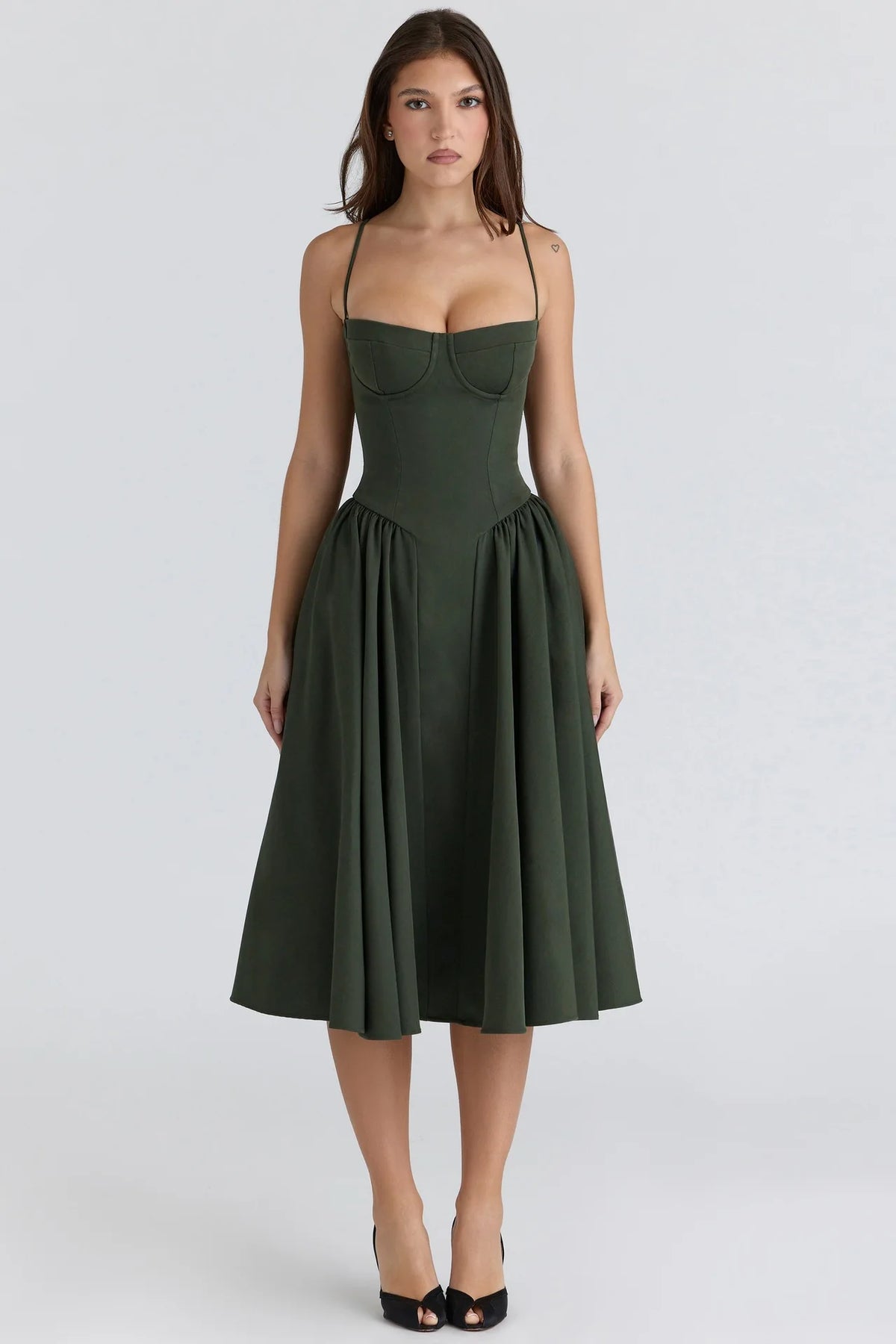 Elodie Corset Midi Dress — Deep Green