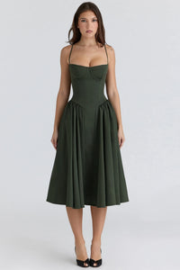Elodie Corset Midi Dress — Deep Green