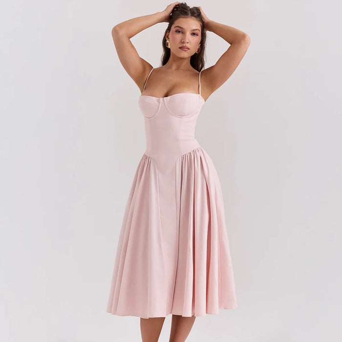 Elodie Corset Midi Dress — Pink