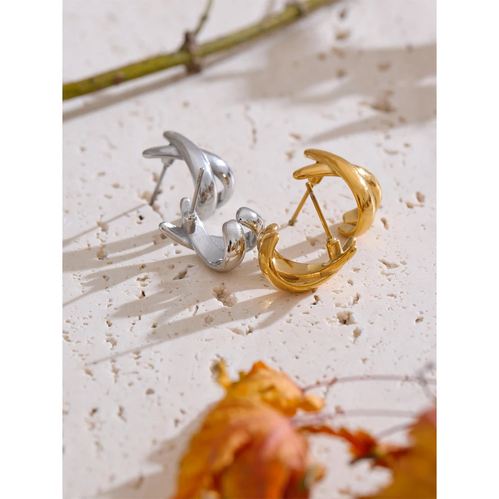 Fern X-Shape 18K PVD Stud Earrings