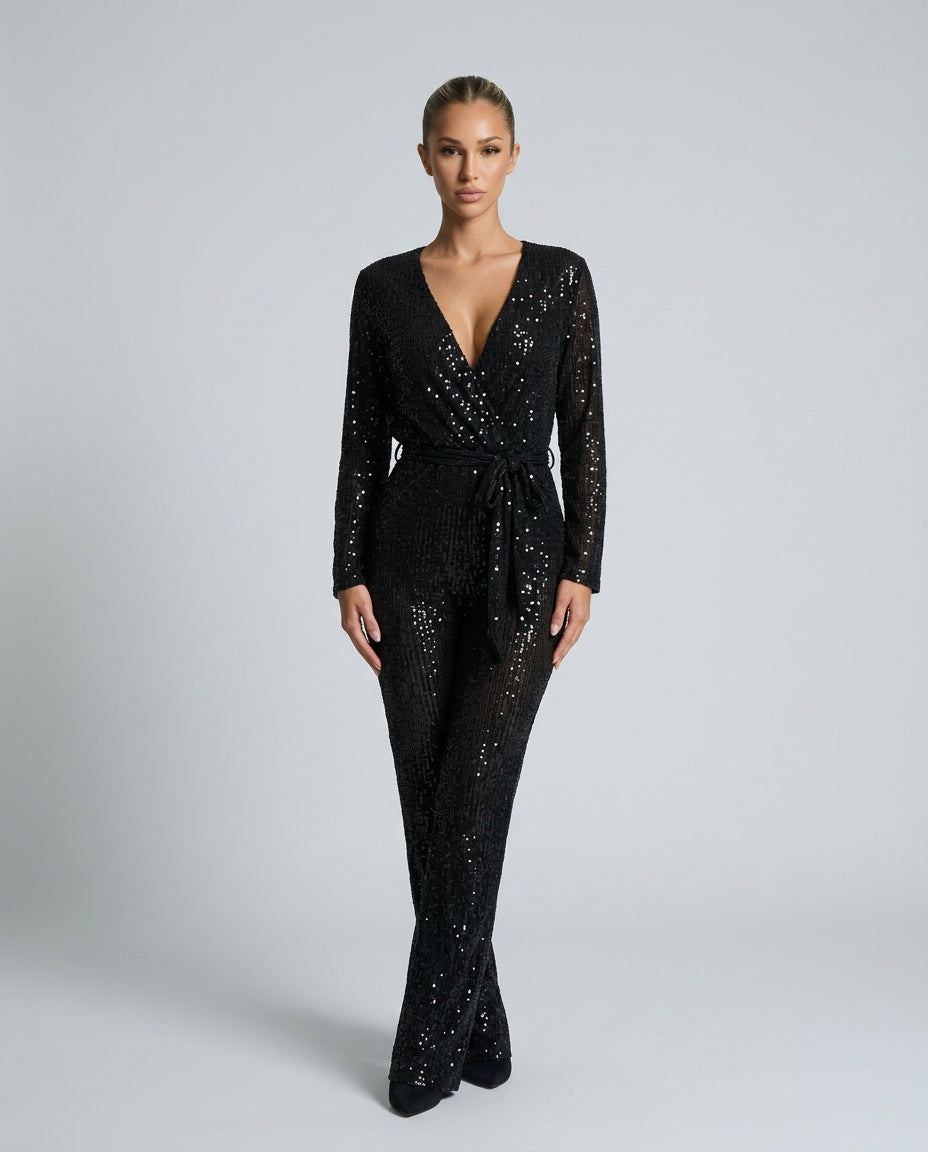 Aubrey Long-Sleeve Sequin Wide-Leg Jumpsuit – product image 2