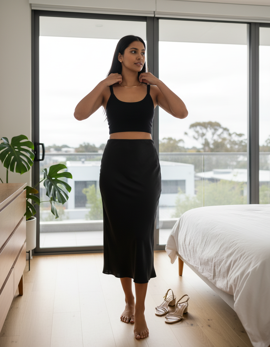 Valentina Satin-Look High-Waist Midi Skirt
